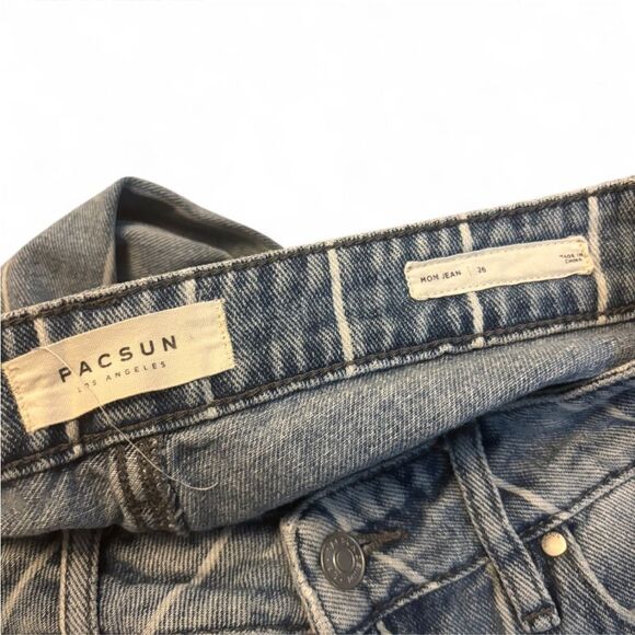 PacSun Window Pane Mom Jeans Railroad Stripe Print Size 26 - Picture 3 of 5